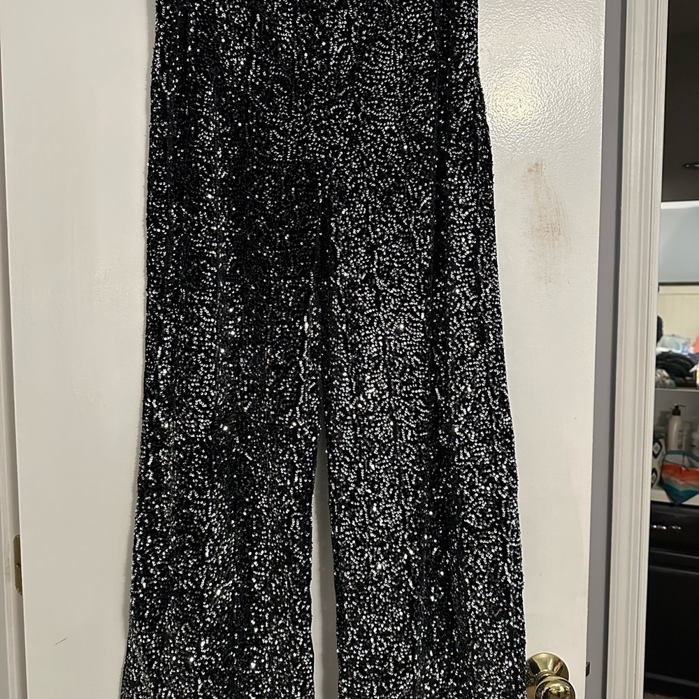 Elegant Black Sequin wide leg Pants